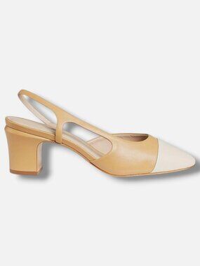 Saks Fifth Avenue Women's Beige 60MM Leather Slingback Pumps Shoes Size 37